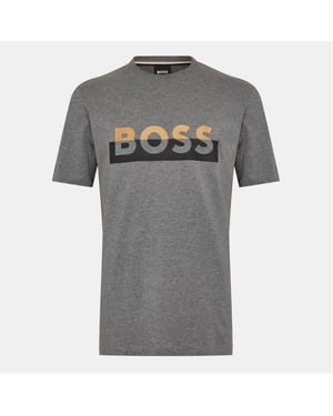 Men's Boss Regular Fit Lettering Crew Neck T-Shirt in Medium Grey