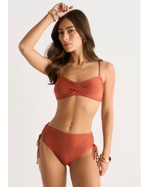 Rostfärgad metallic-bikiniöverdel med snurrade detaljer