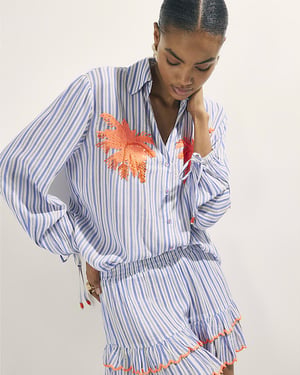 River Island Womens Shirt White Striped Embellished Palm Beach