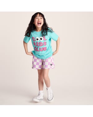 Afrino Kids Shaun the Sheep Sweatshort - Liliac Haze/Woolly Checkerboard