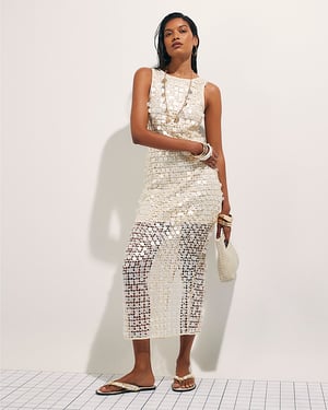 River Island Womens Midi Dress White Sleeveless Sequin Crochet