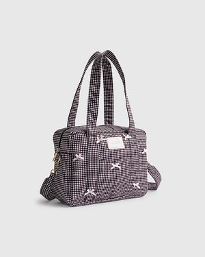 River Island Womens Holdall Bag Black Gingham Bow Zip