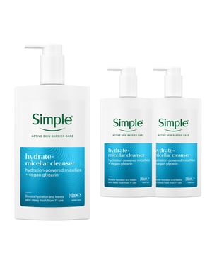 Simple Hydrate+ Micellar Cleanser Gentle Refreshing Face Wash 240ml, 3 Pack