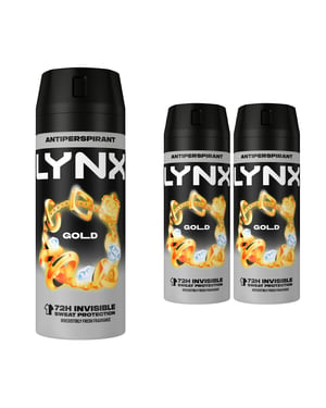 Lynx Gold 72 HRS Anti Sweat Anti-Perspirant Body Spray for Men, 3x150ml