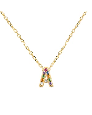 Luxenter alfabet-halsband i 925 sterlingsilver och flerfärgade zirkonia med 18 karats gulgul guldbeläggning