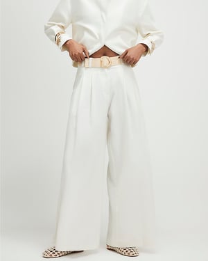 River Island Womens Wide Leg Trousers White Belted High Waist
