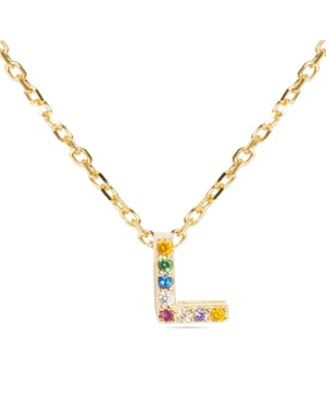 Luxenter Sterling Zilver 925 Ketting met Veelkleurige Zirkonia Afgewerkt in 18K Geel Goud - Alfabet