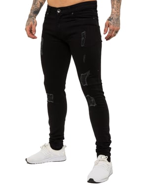 Enzo Mens Skinny Ripped Jeans