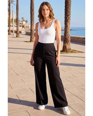 Petite Wide Leg Ponte Stretch Trouser