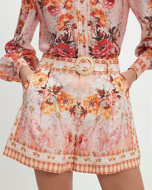 River Island Womens Shorts Pink Floral Belted Zip & Hook