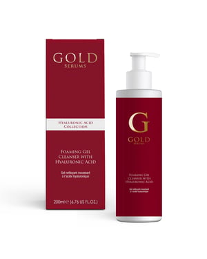 Gold Serums Foaming Mousse Anti-Ageing Cleanser with Hyaluronic Acid 200ml for Dryness, Fine Lines, Wrinkles, Acne, Blemishes