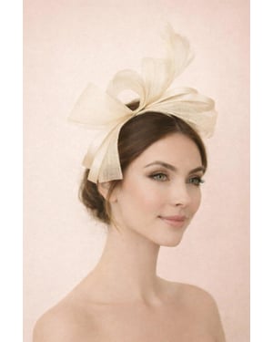 Bow Shaped Fascinator with Satin Loops & Feathers