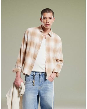 ASOS DESIGN boxy regular skjorta i neutral rutigt