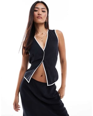 ASOS DESIGN linen blend waistcoat with contrast binding in black co ord