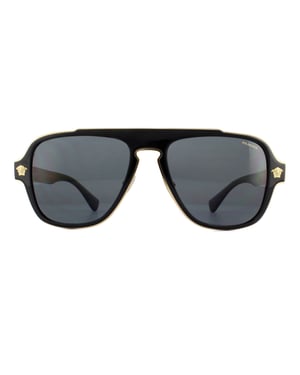 Versace Aviator Heren Zwarte Grijze Polaroid Zonnebril