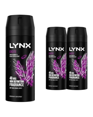 Lynx Body Spray Excite 48-H High Definition Fragrance Deo For Men, 3x150ml