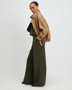 River Island Womens Wide Leg Trousers Khaki Tailored Button