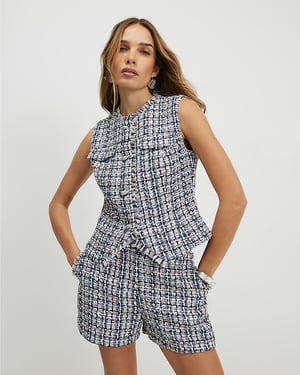 River Island Womens Waistcoat Blue Sleeveless Boucle Fringed