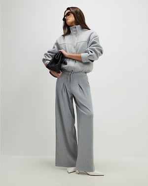 River Island Womens Wide Leg Trousers Grey Drawstring Waist