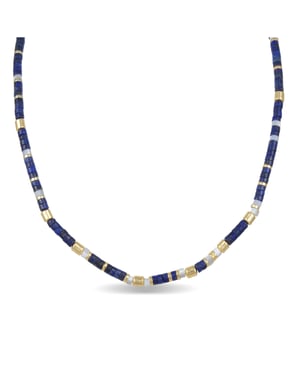 Luxenter Sterling Zilver 925 collier met Natuurlijke Lapislazuli in 18K geel goud - Ihun