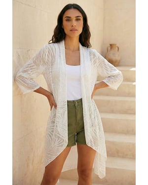 Mesh Burnout Longline Kimono