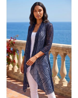 Mesh Burnout Longline Kimono