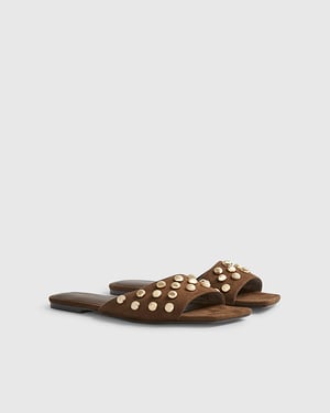 River Island Womens Sandals Brown Stud Flat Square Open Toe