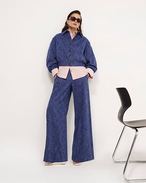 River Island Womens Wide Leg Trousers Navy Elasticated Pockets