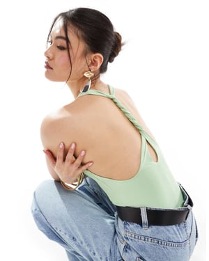 ASOS DESIGN bodysuit med twistad rygg och v-ringning i äpplegrön