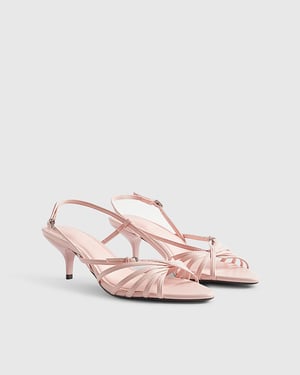 River Island Womens Sandals Pink Caged Kitten Heel Buckle Pointed Toe