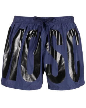 Moschino Brand Print Logo Marinblå Korta Badshorts