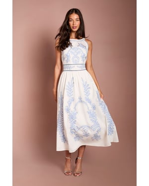 Embroidered Halter Neck Midi Dress