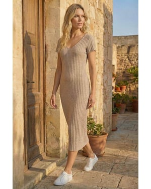 V-Neck Knit Midi Dress