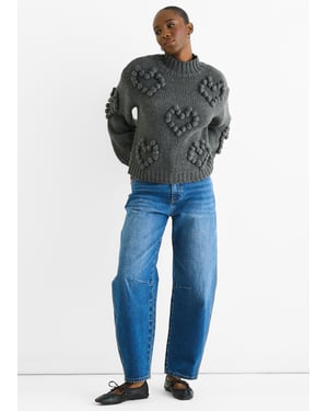 Dark Grey Heart Bubble Chunky Knit High Neck Jumper