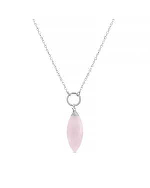 Luxeketting, halsketting in metaallegering en rozenkwarts, gerhodineerde afwerking