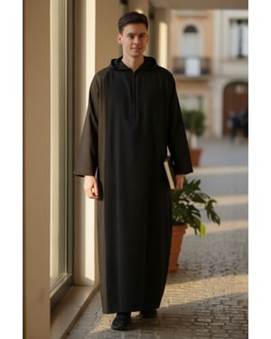 Mens Black Hooded Eid Moroccan Jubba Robe Ramadan Eid Thobe LFS - HM12