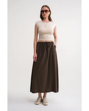 Hoge Taille Poplin Rok met Trekkoorddetail