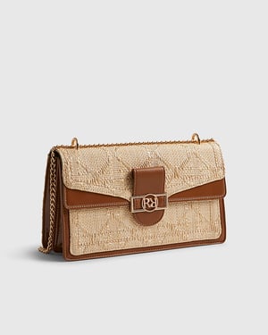 River Island Womens Shoulder Bag Beige RR Panelled Raffia Popper