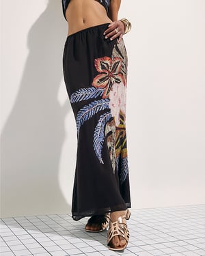 River Island Womens Maxi Skirt Black Beaded Floral Terry de Havilland