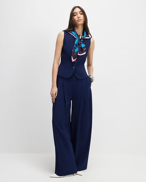 River Island Womens Wide Leg Trousers Navy Concealed