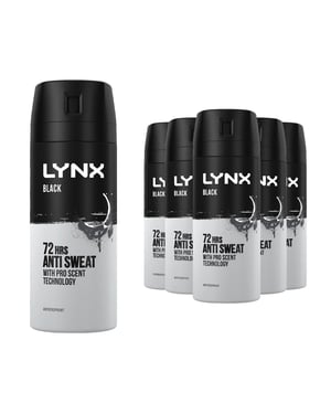 6 Pack Lynx 72Hour Sweat Protection Anti-Perspirant Deodorant, 150 ml[Black]
