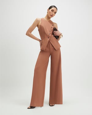 River Island Womens Jumpsuit Brown Collarless Asymmetric V-Neck