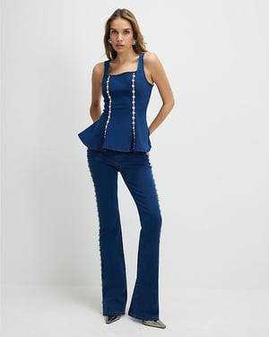 River Island Womens Bootcut Jeans Blue Denim Embellished