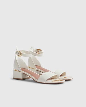 River Island Womens Sandals White Low Block Heel Buckle Open Toe