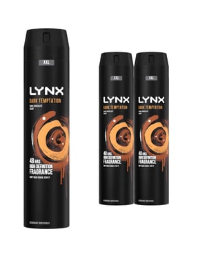 Lynx XXL Dark Temptation 48-Hour High Definition Body Spray Deodorant, 3x250ml