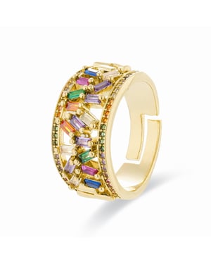 Luxenter ring met Multicolour Zirkonia afgewerkt in 18K geel goud - Fabeu