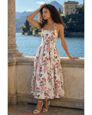 Petite Floral Print Cotton Midi Dress