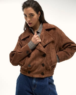 River Island Womens Bomber Jacket Brown Faux Suede Dropped