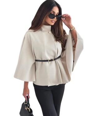 Belted High Neck Cape Coat