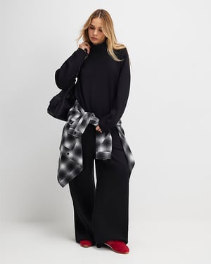 River Island Womens Wide Leg Trousers Black Tailored Jersey